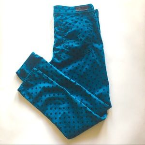 Adriano Goldschmied Stevie Ankle Pants Teal Polka Dot Corduroy AG Size 30w USA